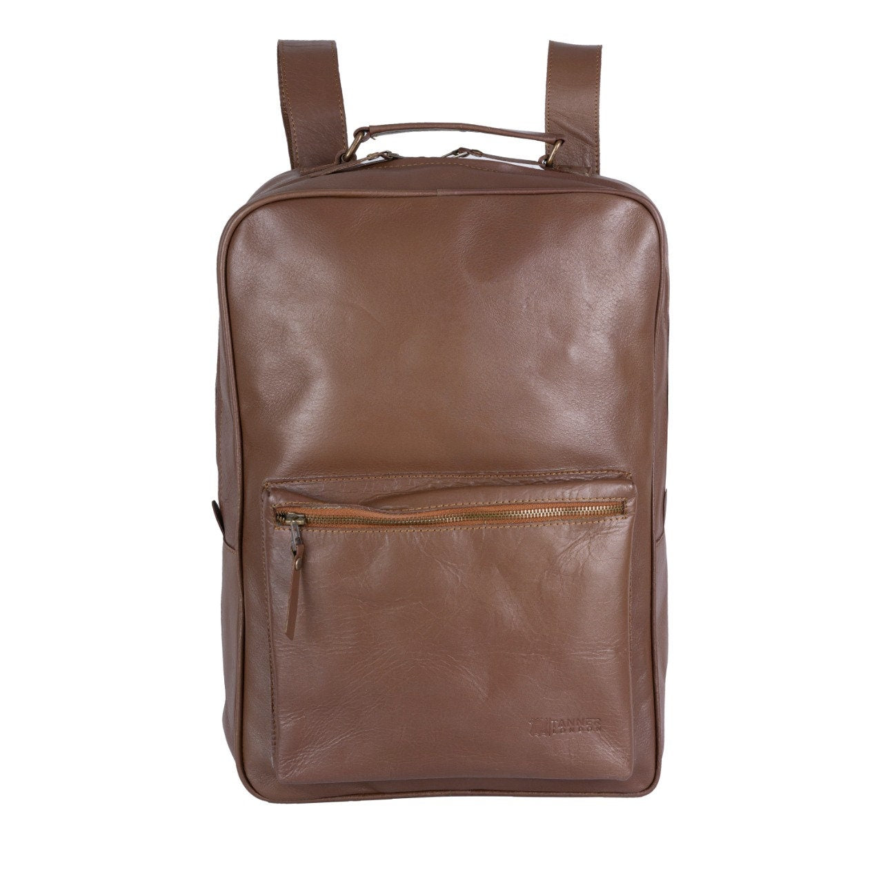 Handcrafted Tan Leather Backpack: Full Grain, Laptop Bag