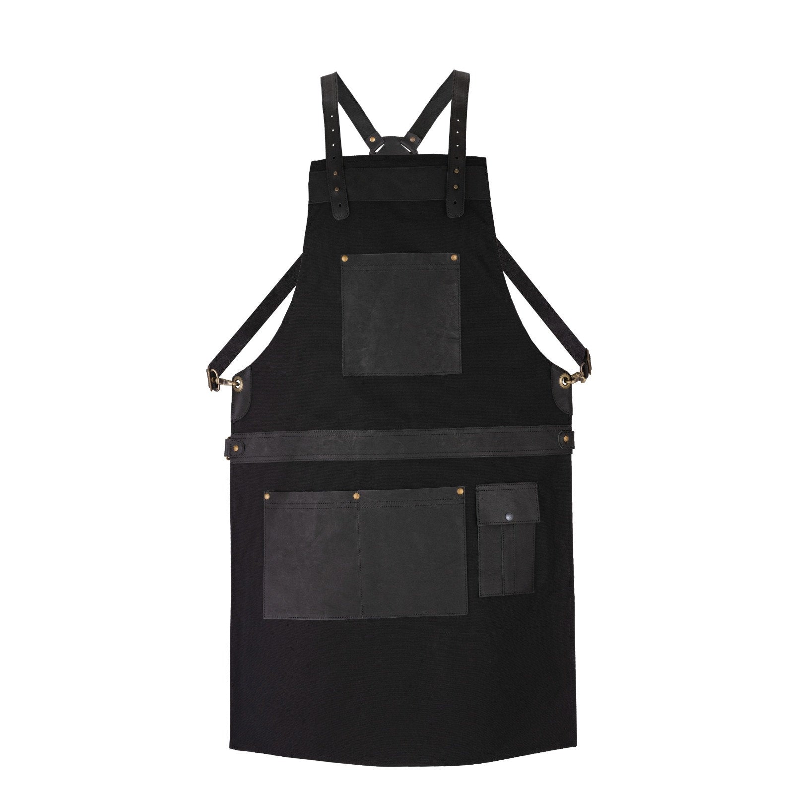 Handmade Black Canvas Apron: Leather Pockets, Adjustable Chef Apron