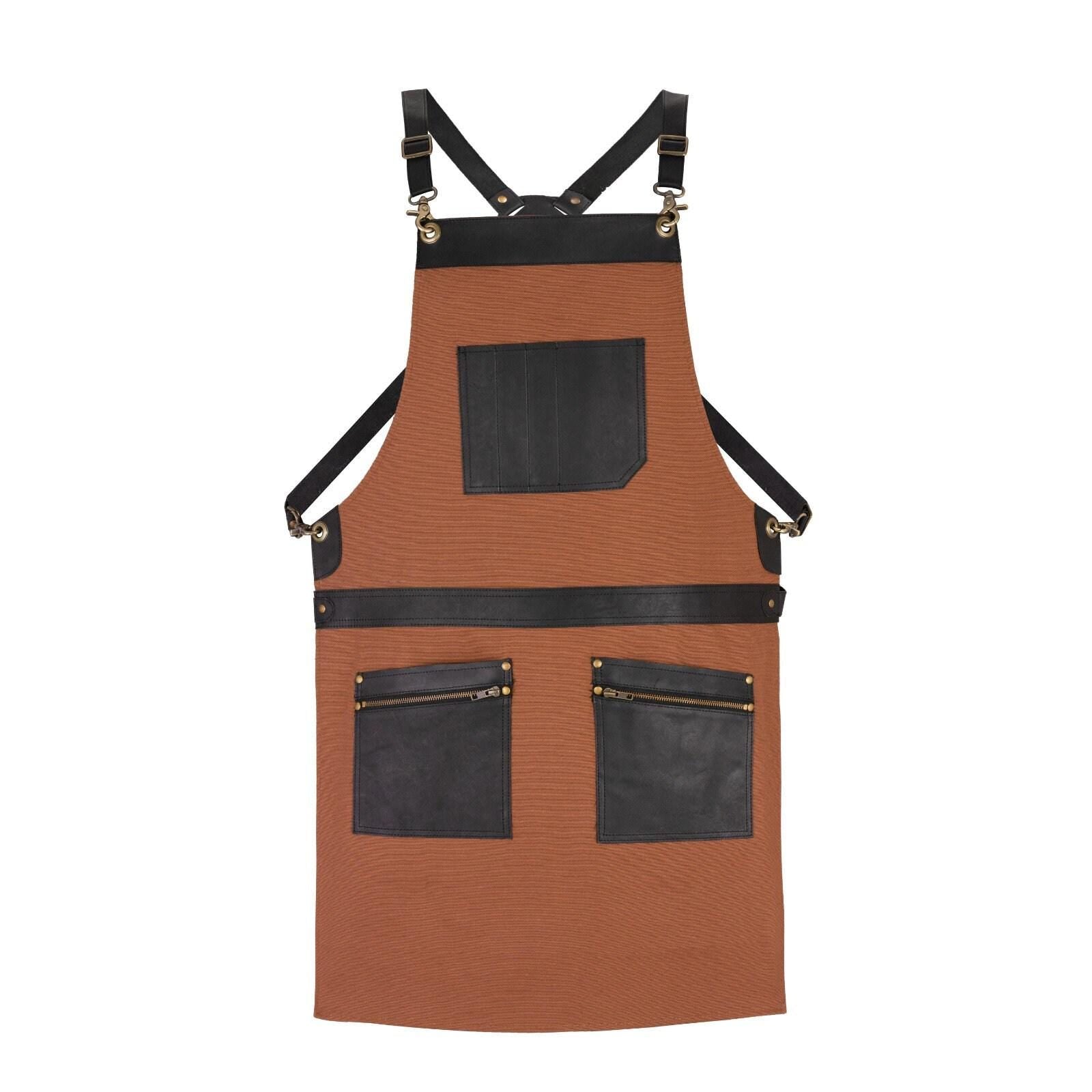 Canvas Apron with Leather Pockets: Adjustable Chef Apron