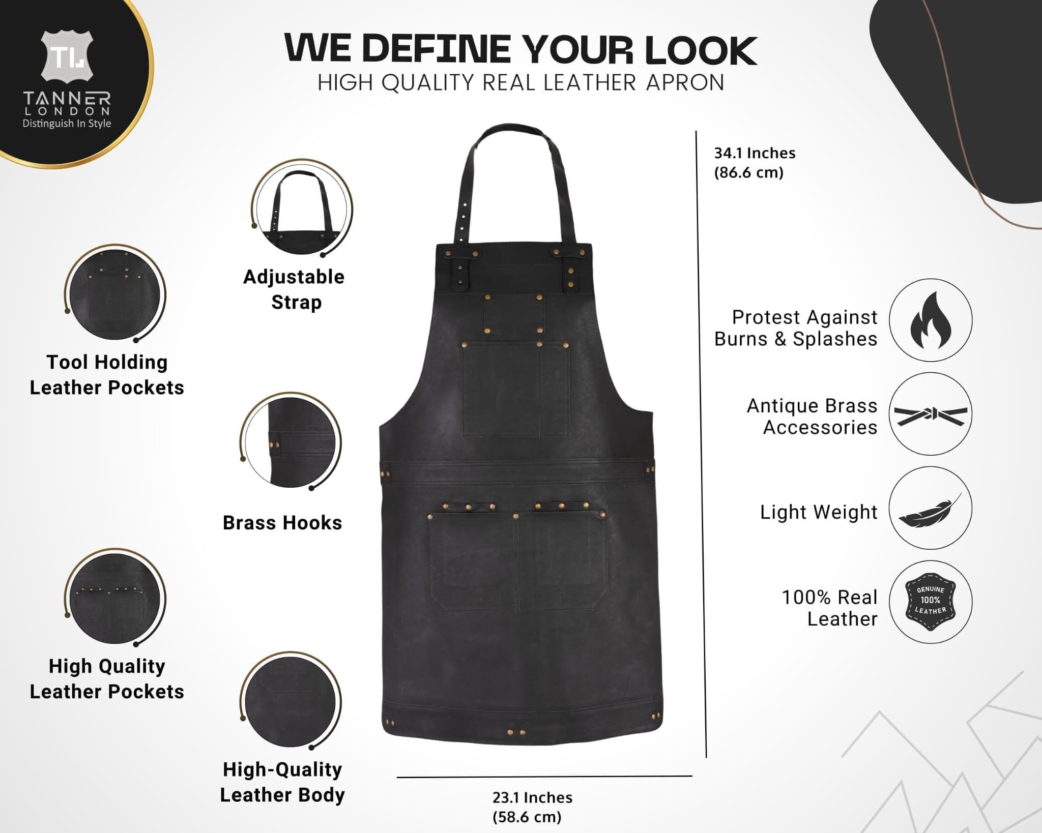 Full Grain Leather Apron: Butcher, Chef, Barber, Woodwork, Blacksmith