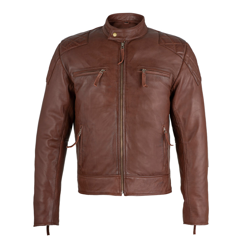 Men's Handmade Brown Leather Biker Jacket: Full Grain Cowhide Racer